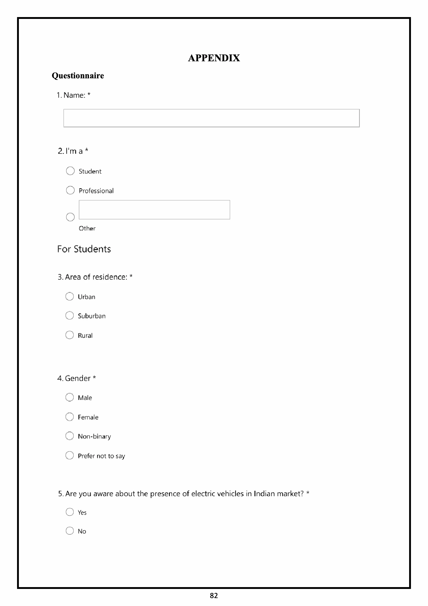 Original 2021 survey questionnaire, printed page 82. Facsimile; enlarge to read the original questions.
