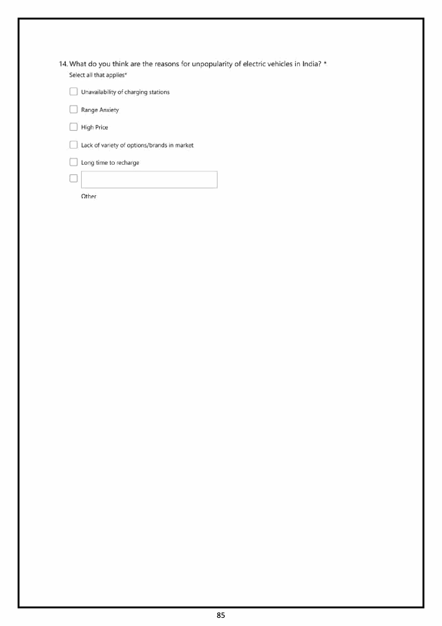Original 2021 survey questionnaire, printed page 85. Facsimile; enlarge to read the original questions.